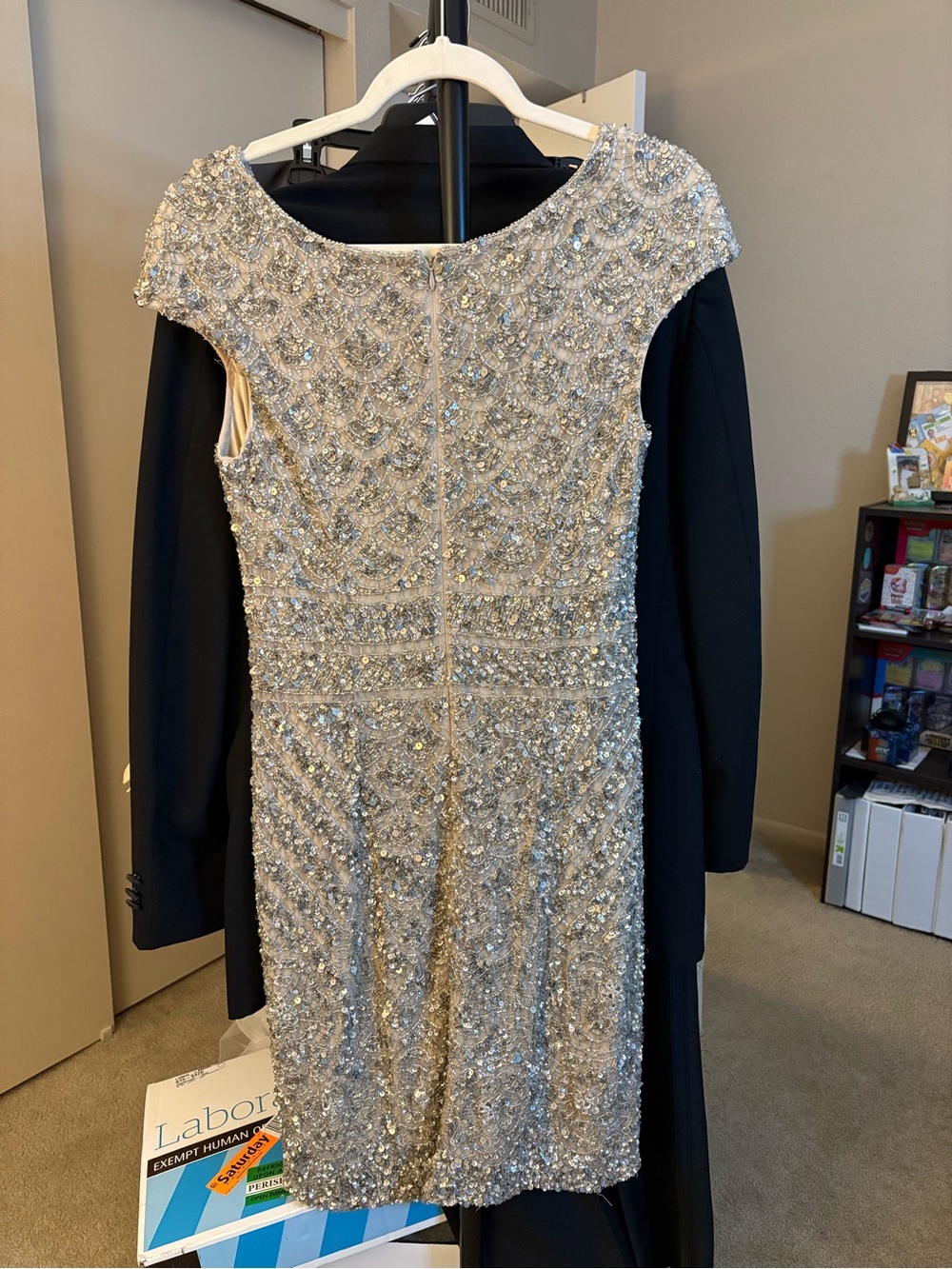 THEIA Beaded Silver Cocktail Dress - Picture 2 of 3